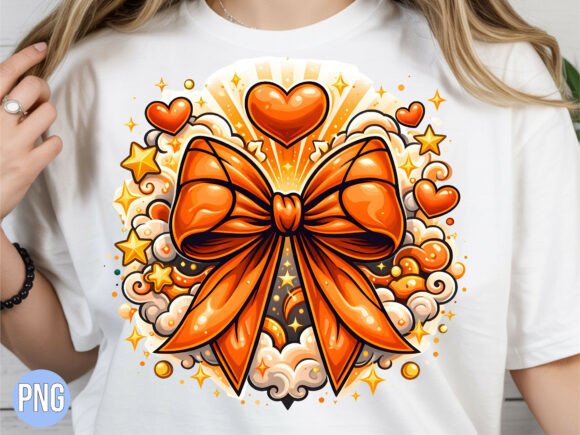 Coquette Orange Bow Heart Graphic PNG: A Creative Design Asset