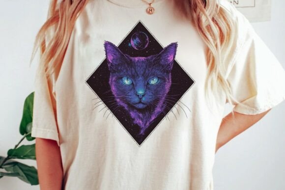 Cosmic Cat with Planet Graphic Png: A Playful Design Asset