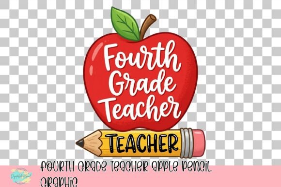 Fourth Grade Teacher Apple Pencil Graphic: A Whimsical Design Asset