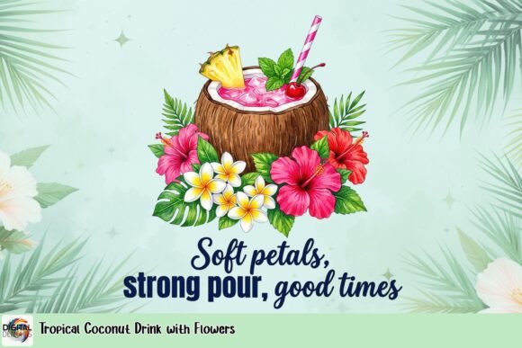 Tropical Coconut Drink Graphic: A Slice of Paradise for Your Designs