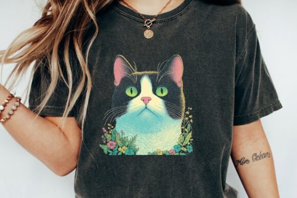 Tuxedo Cat with Flowers Graphic: A Designer's Delight