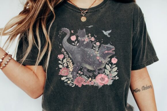 Unleash Creative Chaos: The Cat Riding Dinosaur Floral Graphic Png