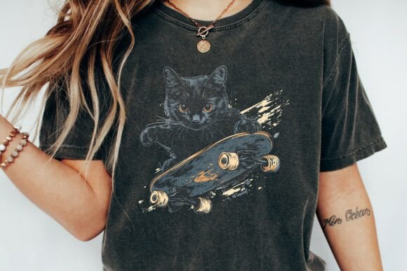 Unleash the Skater Vibe: The Black Cat Skater Cool Graphic Png